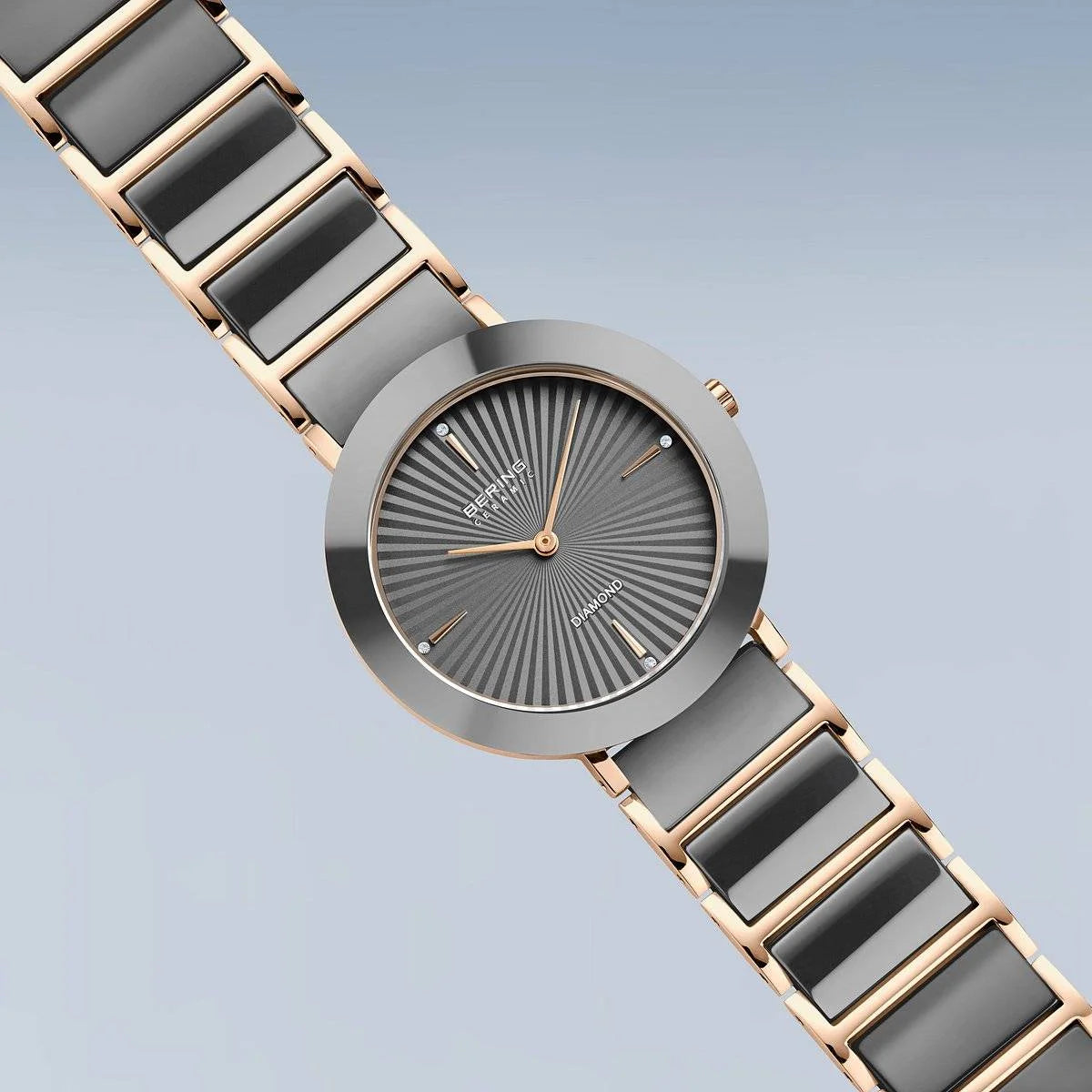 Bering Ladies Ceramic Grey Rose Gold Watch 11435-768