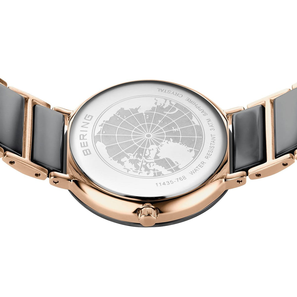 Bering Ladies Ceramic Grey Rose Gold Watch 11435-768
