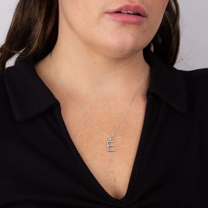 Silver Initial Pendant Letter E
