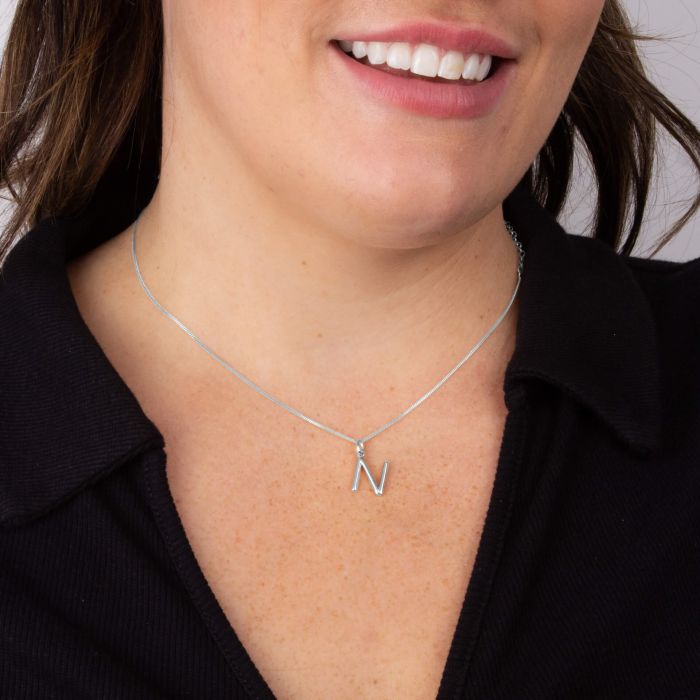 Silver Initial Pendant Letter N
