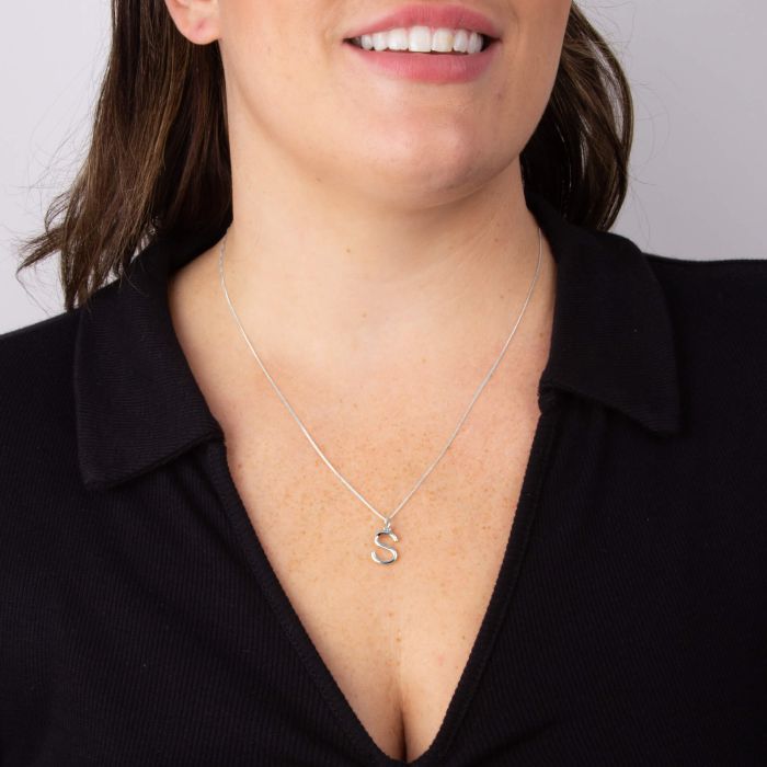 Silver Initial Pendant Letter S