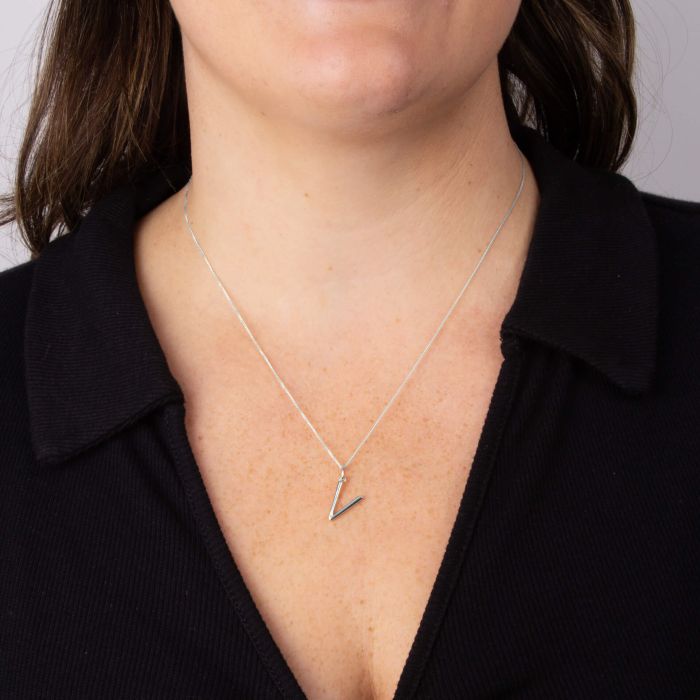 Silver Initial Pendant Letter V