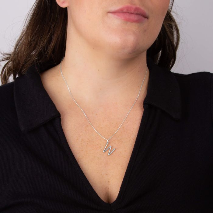 Silver Initial Pendant Letter W