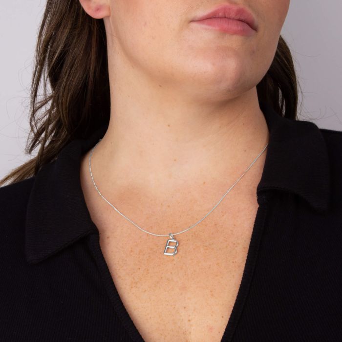 Silver Initial Pendant Letter B