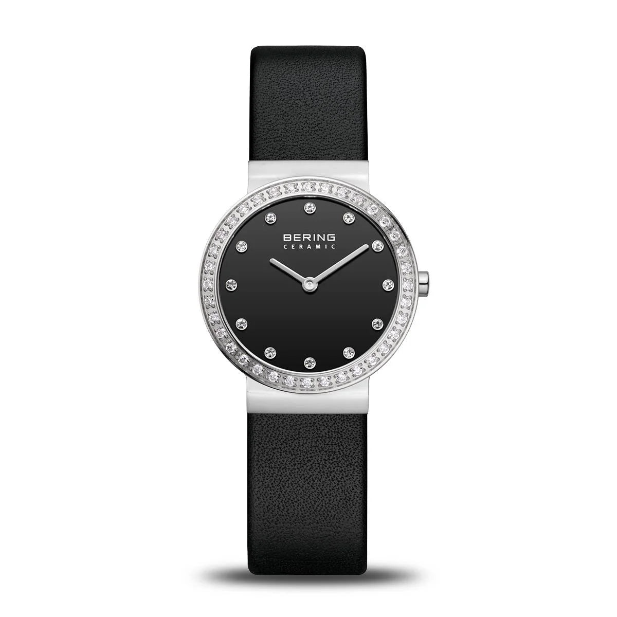 Bering Ceramic Black Watch with Leather Strap-10729-443