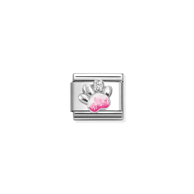 Nomination Classic Silver Paw pink WHITE Charm