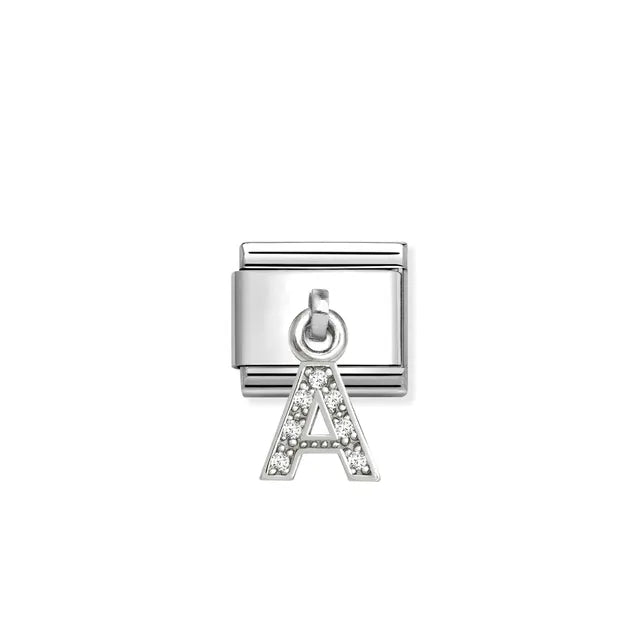 Nomination Silver CZ Hanging Letter A Charm