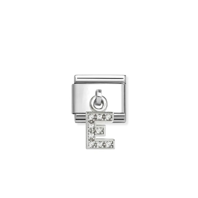 Nomination Silver CZ Hanging Letter E Charm