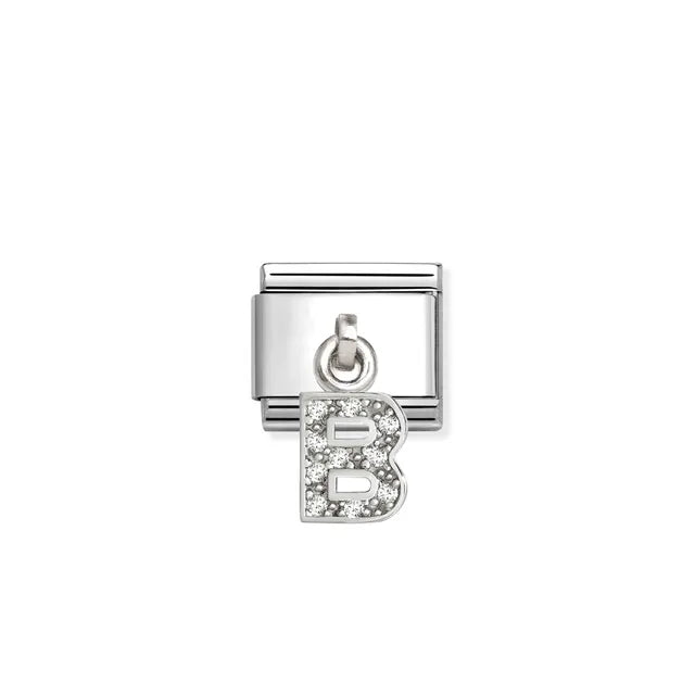 Nomination Silver CZ Hanging Letter B Charm