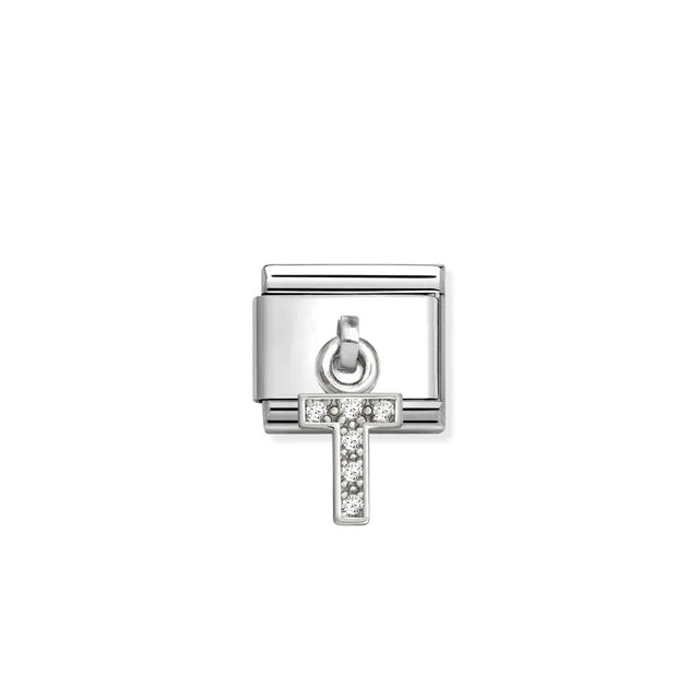 Nomination Silver CZ Hanging Letter T Charm