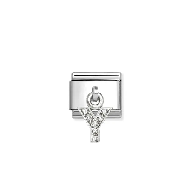 Nomination Silver CZ Hanging Letter Y Charm