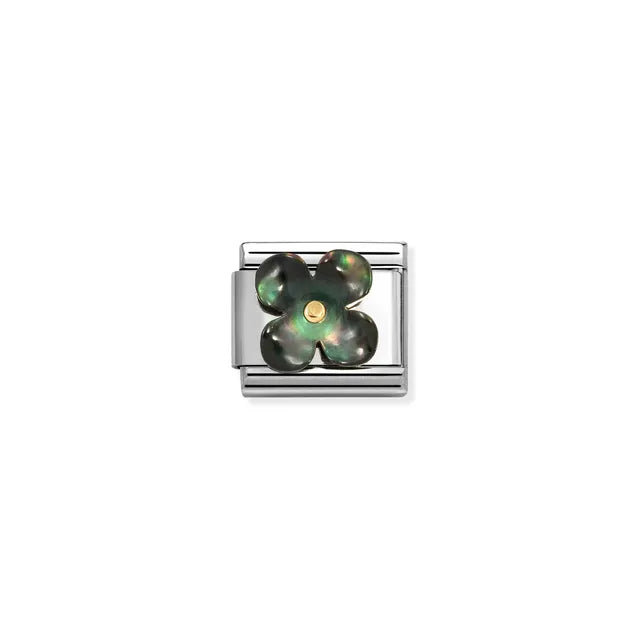 Nomination Classic Gold flower Mother of Pearl Black Charm