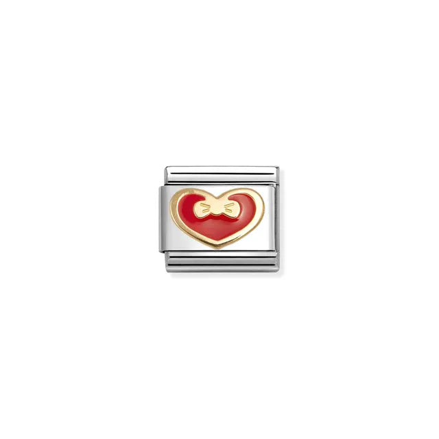 Nomination Classic Gold Red Heart with Bow Charm