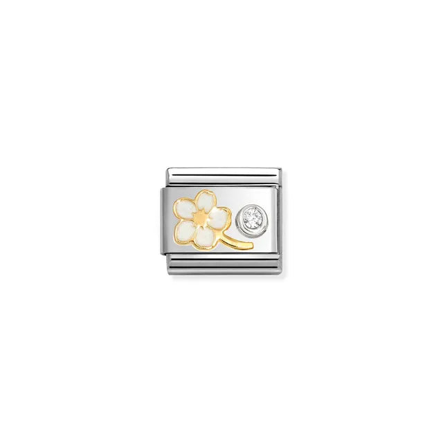 Nomination Classic 18ct Gold White Flower with CZ Charm