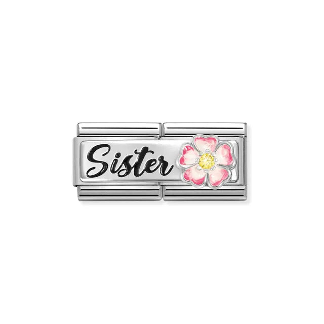 Nomination DOUBLE Classic DETAILED Silver and Cubic Zirconia Sister with flower Charm