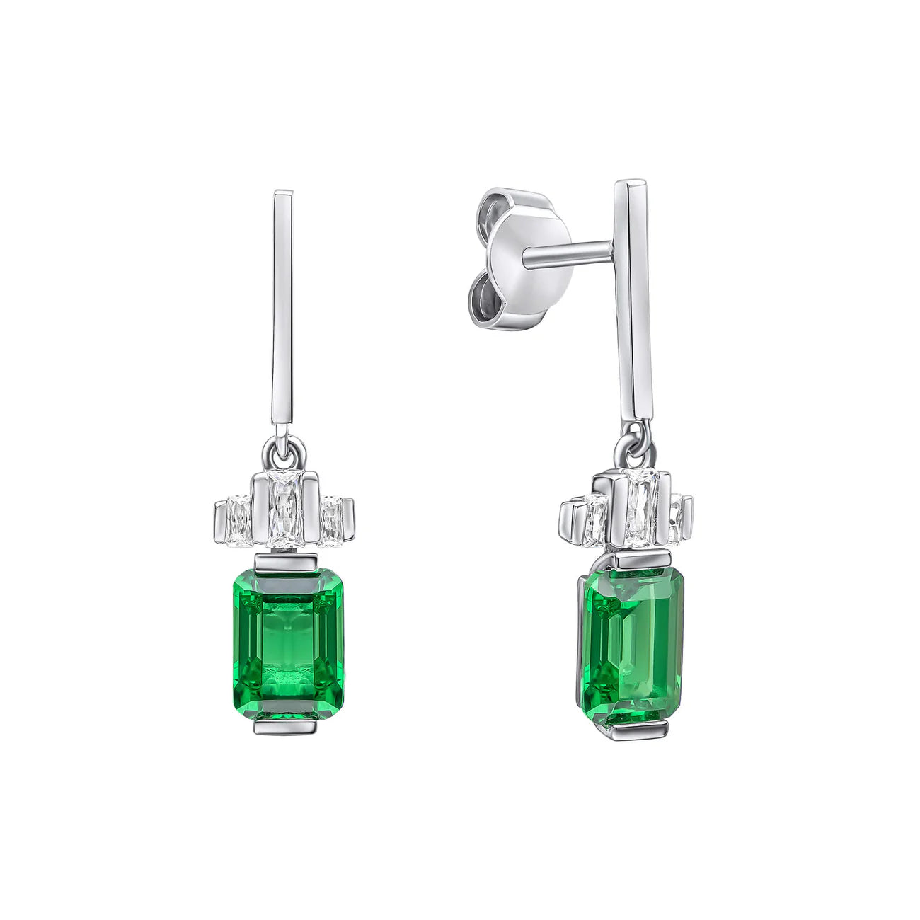 Diamonfire Green Emerald Cut Zirconia Drop Earrings