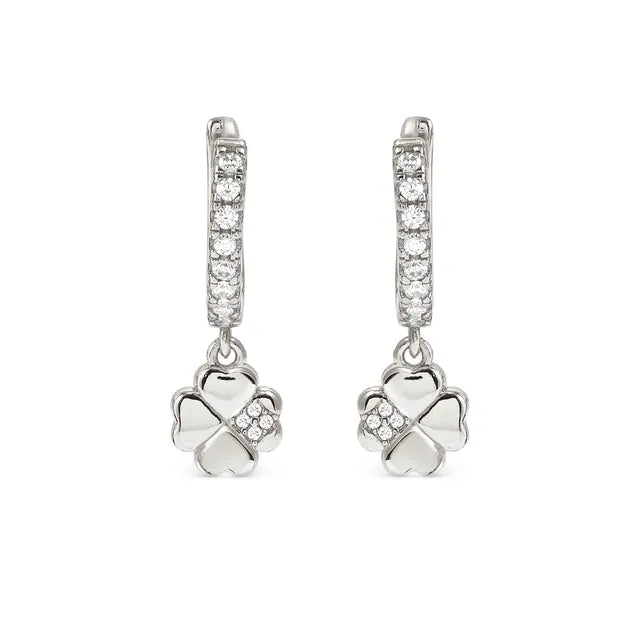 Nomination Petit Sparkle Silver Four Leaf Clover Hoop Earrings