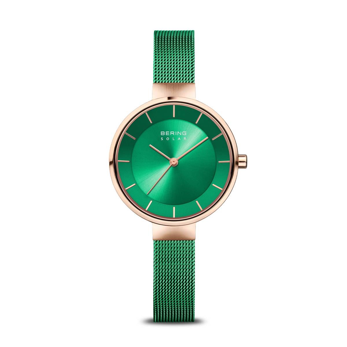 BERING Ladies Solar Green/Rose Gold Watch 14631-Charity