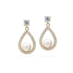 Diamonfire Gold Plated Open Halo Teardrop Earrings with Shell Pearl