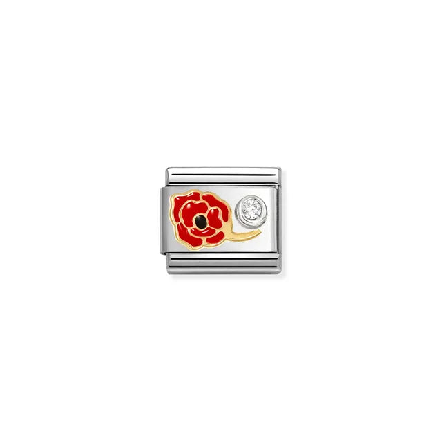 Nomination Classic 18ct gold Red Poppy with CZ Charm