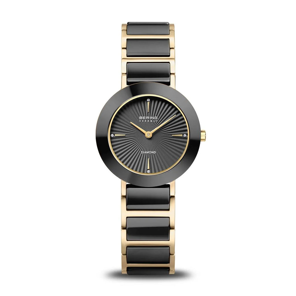 BERING Ladies Black/Gold Ceramic Watch with Diamond 11429-732
