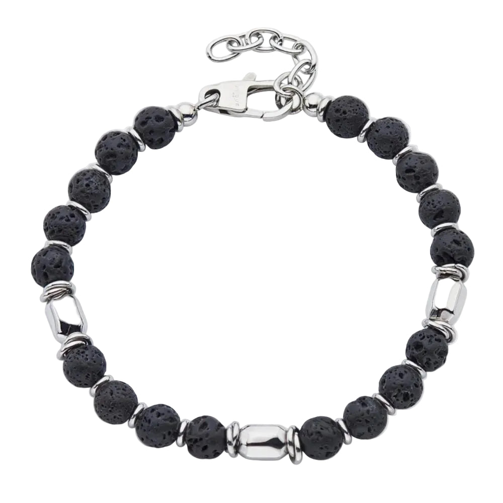 Stainless Steel Bracelet with Lava Stone
