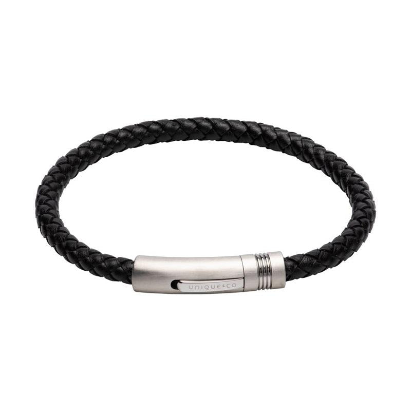 Black Leather Bracelet with Matte Steel Clasp B442BL