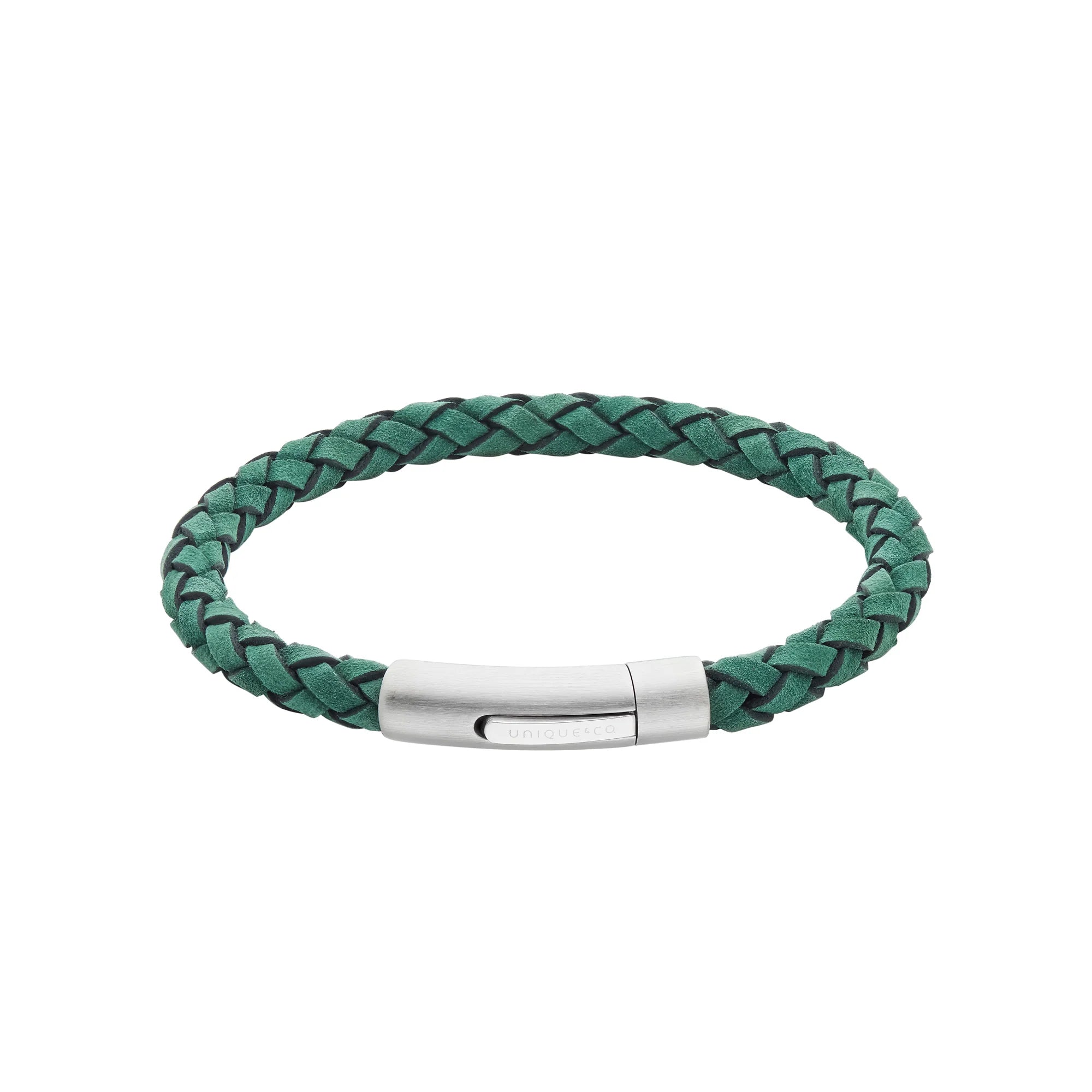Green Suede Leather Bracelet with Black Edge with Matte and Polished Steel Clasp