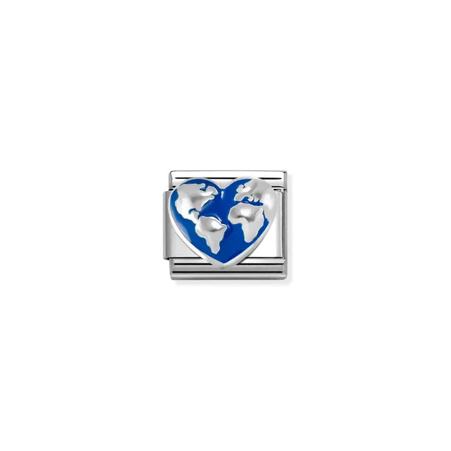 Nomination Classic World Map on Heart Charm