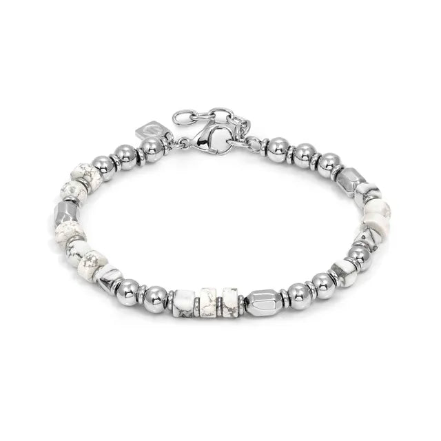 INSTINCTSTYLE Sea Edition bracelet with steel nuggets and natural stones (LARGE) WHITE TURQUOISE