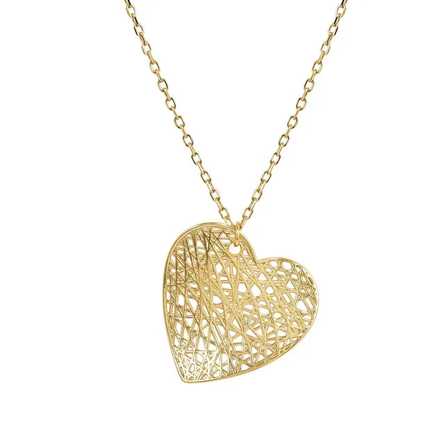 Leaf of Light Large Heart Lattice Gold Necklace