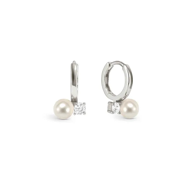 Siren Dream Silver Pearl and CZ Hoop Earrings