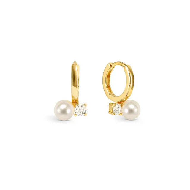 Siren Dream Gold Pearl and CZ Hoop Earrings