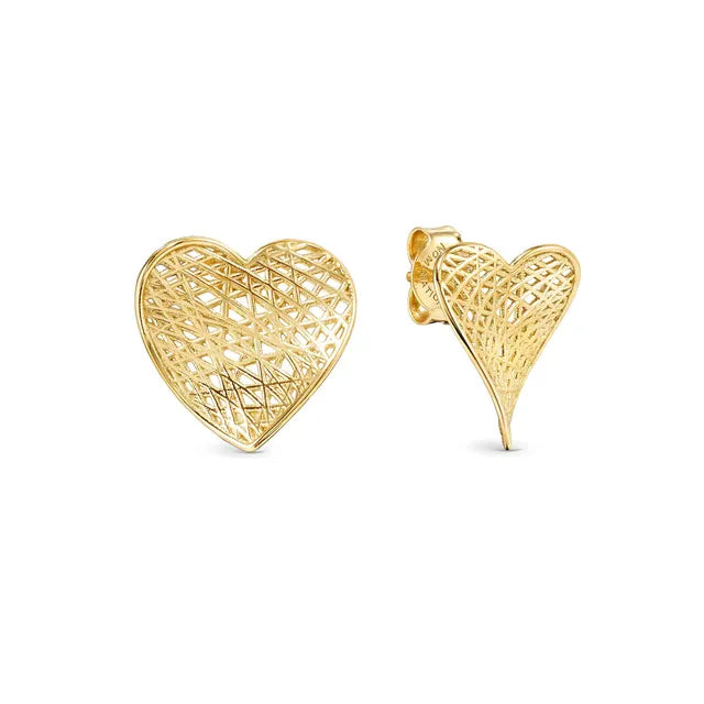 Leaf of Light Gold Heart Lattice Stud Earrings
