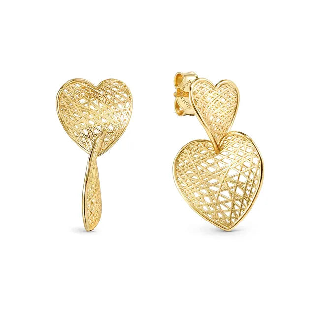 Leaf of Light Gold Double Heart Lattice Stud Earrings