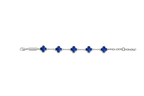 Silver bracelet with blue flower-shaped charms on a white background