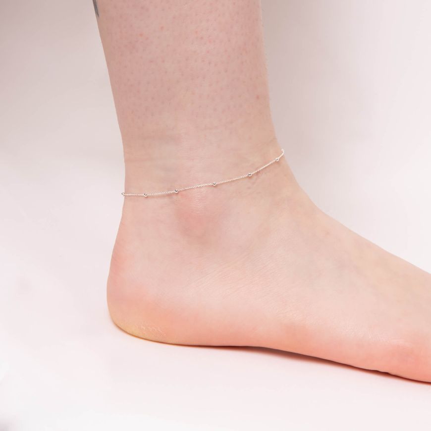 Silver Fine Trace And Ball Chain Anklet