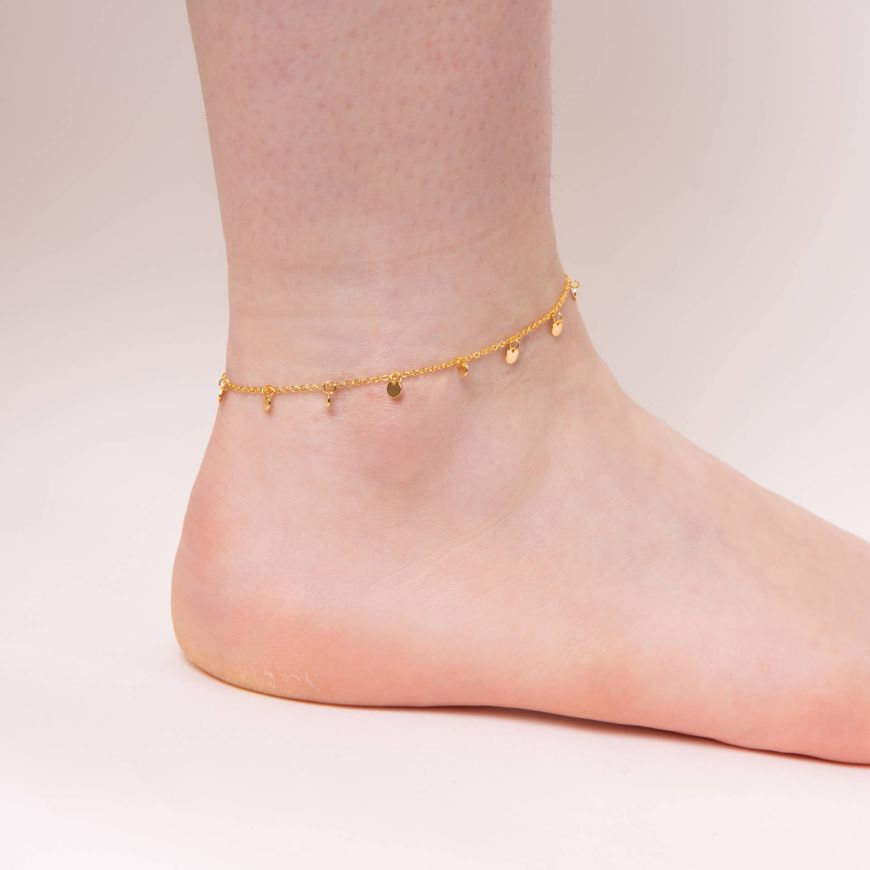 Gold Plated Multi Disc Charm Ankle Chain