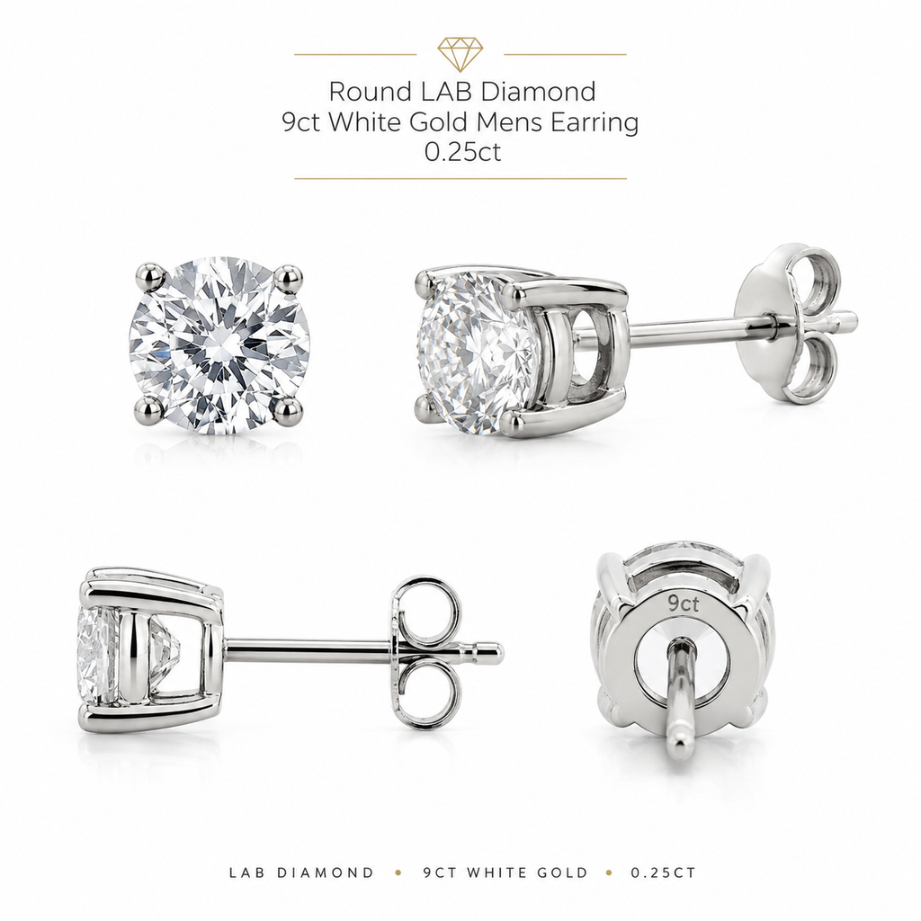 LAB Diamond 9ct White Gold Single Mens Earring