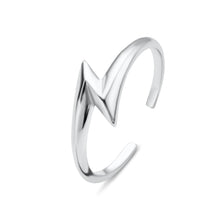 Load image into Gallery viewer, Silver Lightning Bolt Open Ring
