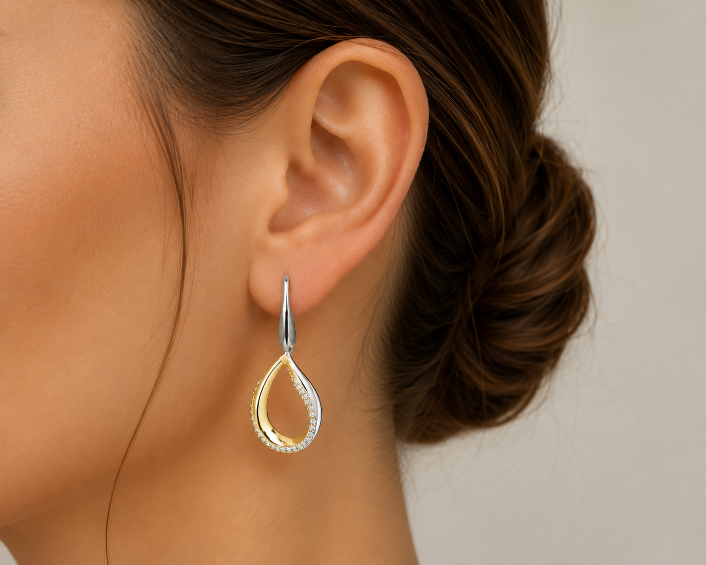 Silver and Gold Teardrop Earrings ME-684/GO