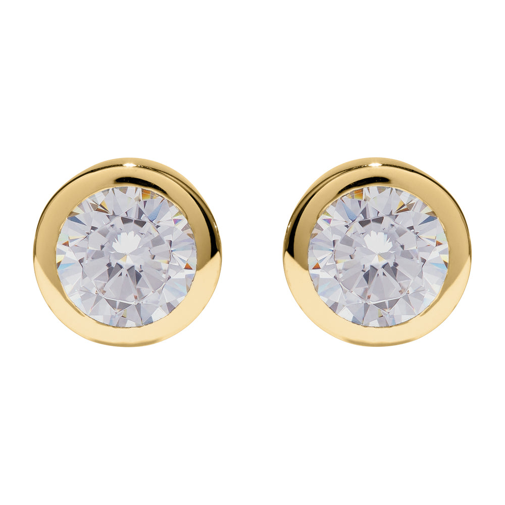 Yellow Gold Plated on Silver Solitaire Bezel Earrings