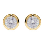 Yellow Gold Plated on Silver Solitaire Bezel Earrings