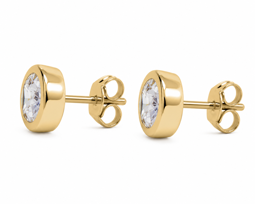 Yellow Gold Plated on Silver Solitaire Bezel Earrings