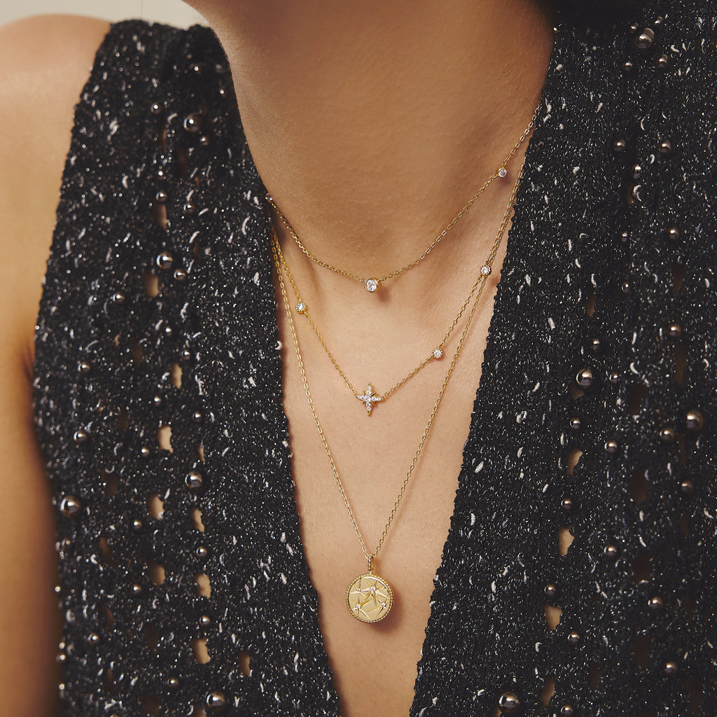 GOLD EIGHT-POINTED STAR CUBIC ZIRCONIA STATION NECKLACE