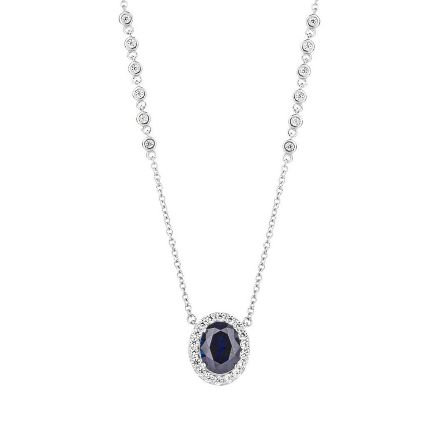 Oval Blue Sapphire Diamonfire Zirconia Necklace N4495