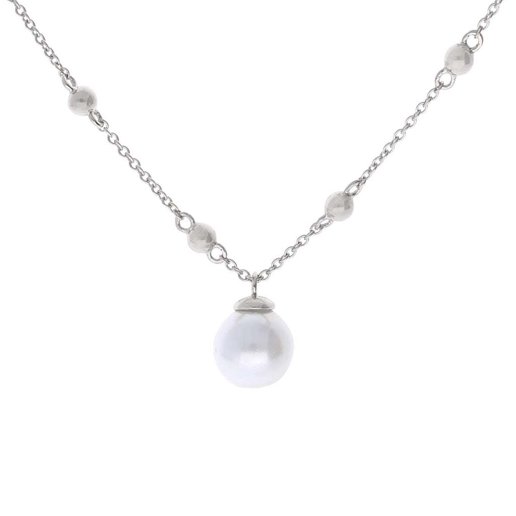 Silver Trace Chain Necklace With Shell Pearl