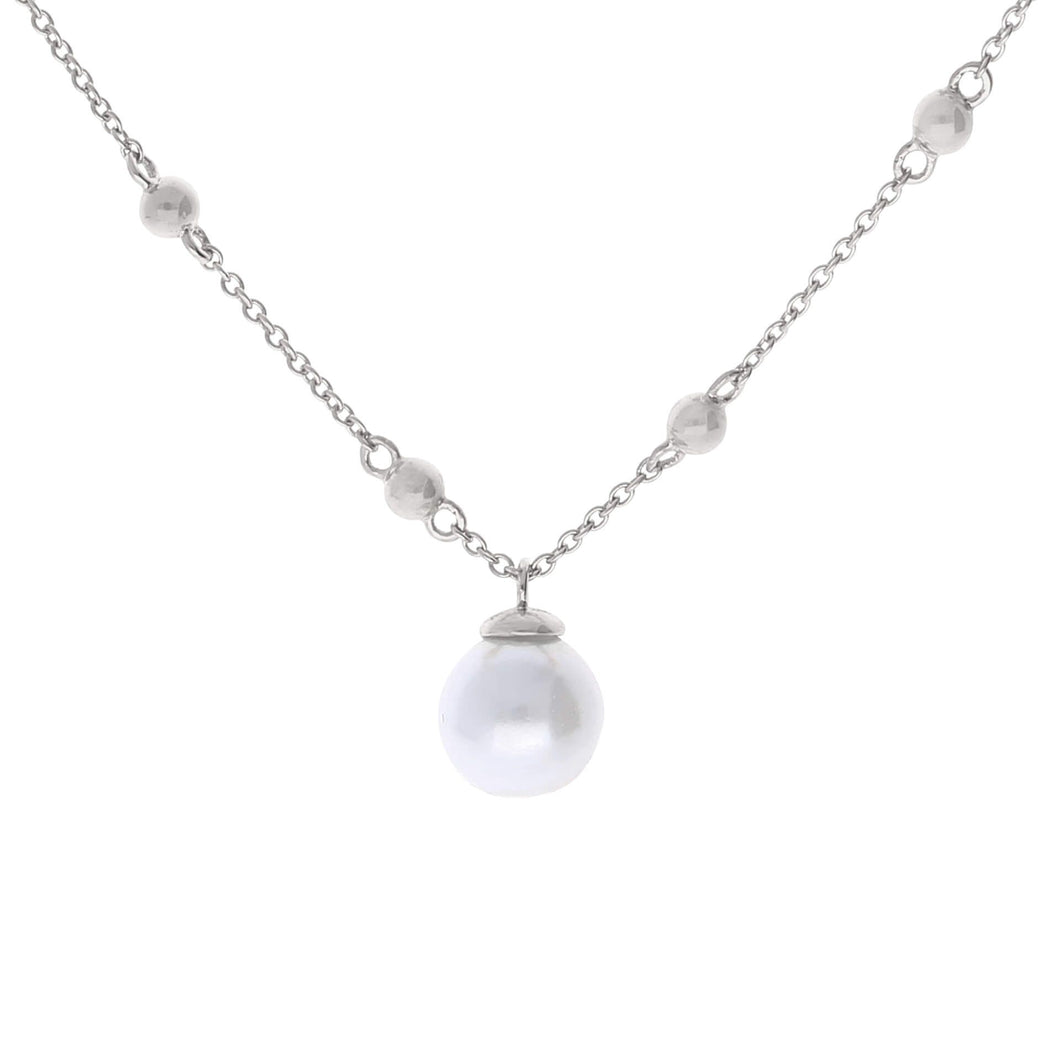 Silver Trace Chain Necklace With Shell Pearl