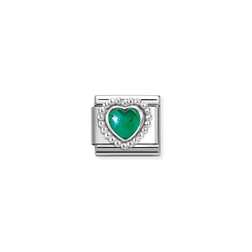 Nomination Classic Silver Dots Rich Faceted Green Heart Charm