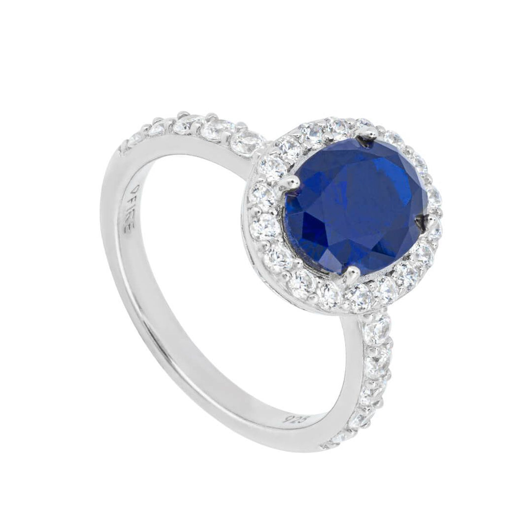 Oval Blue Sapphire Diamonfire Zirconia Ring With Pave Surround R3810